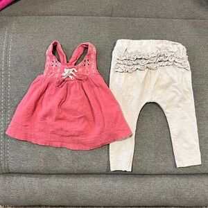 Shabby Chic Baby Girl 2PC Outfit Set 12M Top, Ruffled Pants
